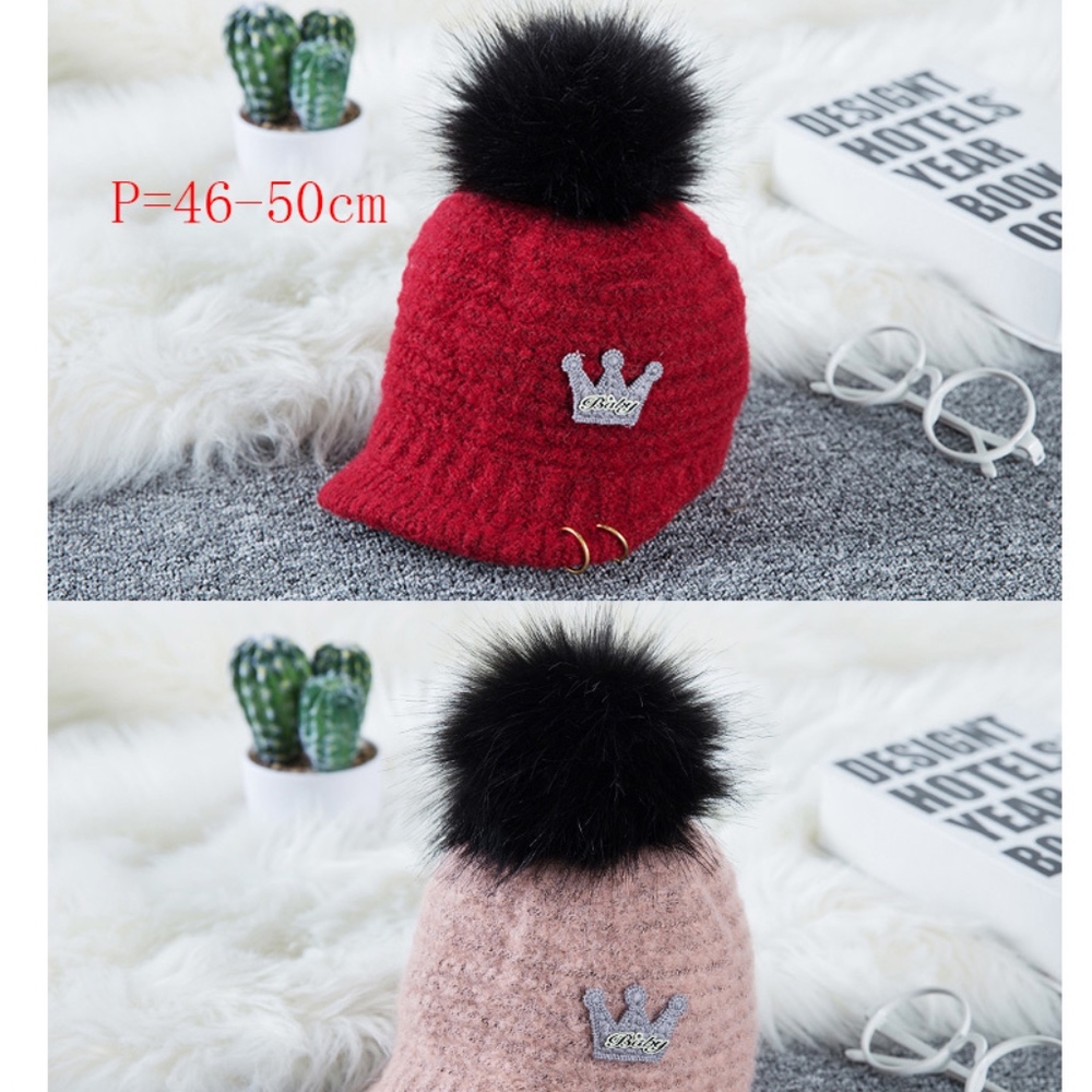 Lovely Crown&fuzzy Ball For Kid's Cap(3-7 Years)